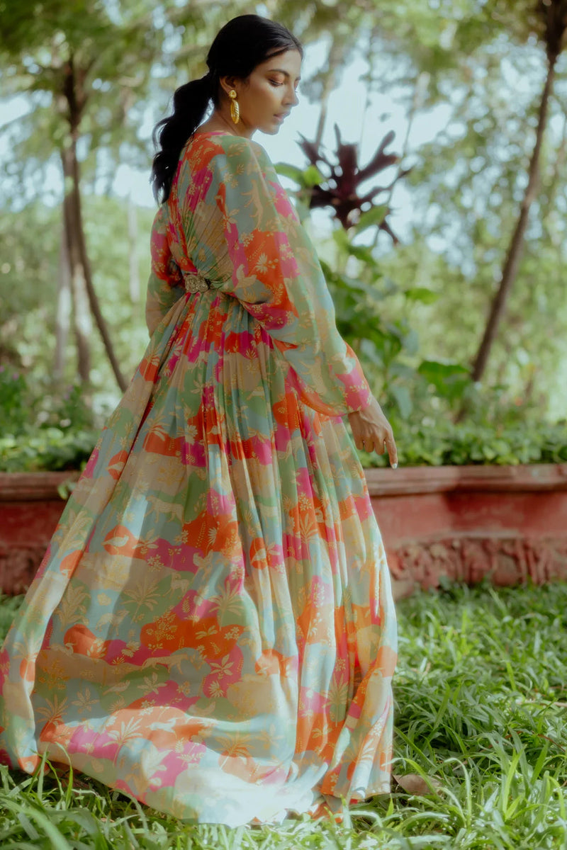Sorrel Kaftan pure crepe indo-western by Paulmi & Harsh in sea green for women in Singapore