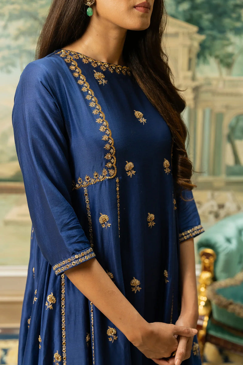 Tenley Kurta Set – Blue chiniya silk kurta/kurta set by Paulmi & Harsh in blue for women in Singapore