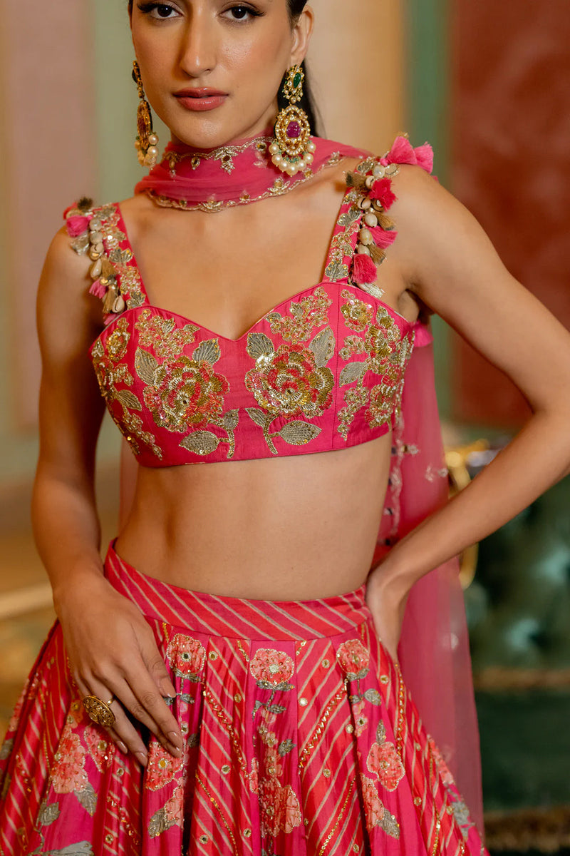 Aviva Lehenga Set chiniya silk lehenga sets by Paulmi & Harsh in pink for women in Singapore