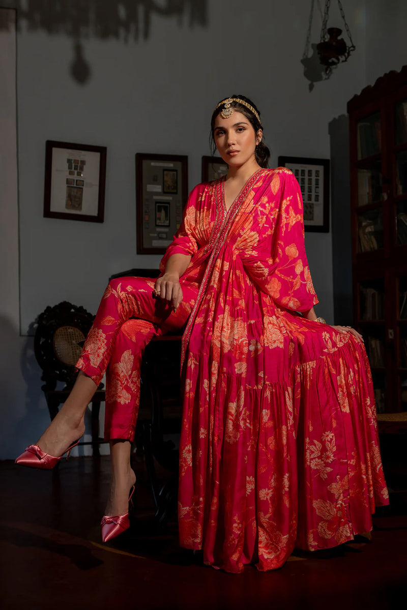 Saskia Kaftan Set cotton silk indo-western by Paulmi & Harsh in pink for women in Singapore