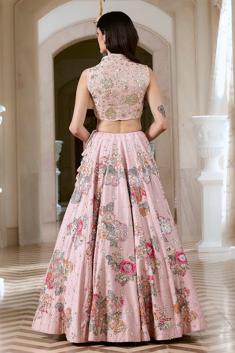 Jaiswal Pragya In The Vincenza Lehenga Set chiniya silk lehenga sets by Paulmi & Harsh in pink for women in Singapore