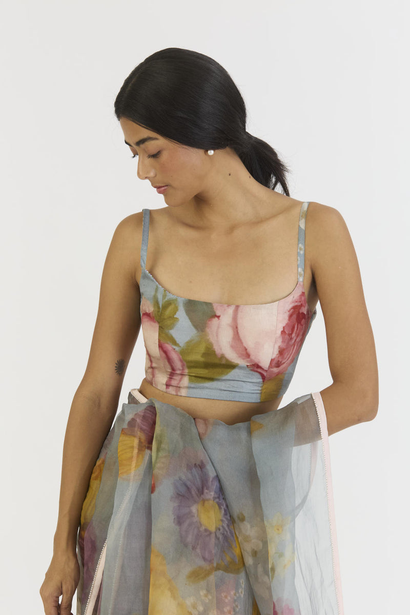INDIGO ROSE BLOUSE silk by Yam in blue color for women in Singapore