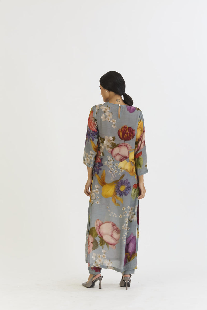 INDIGO ROSE LONG KURTA SET by Yam in blue color for women in Singapore