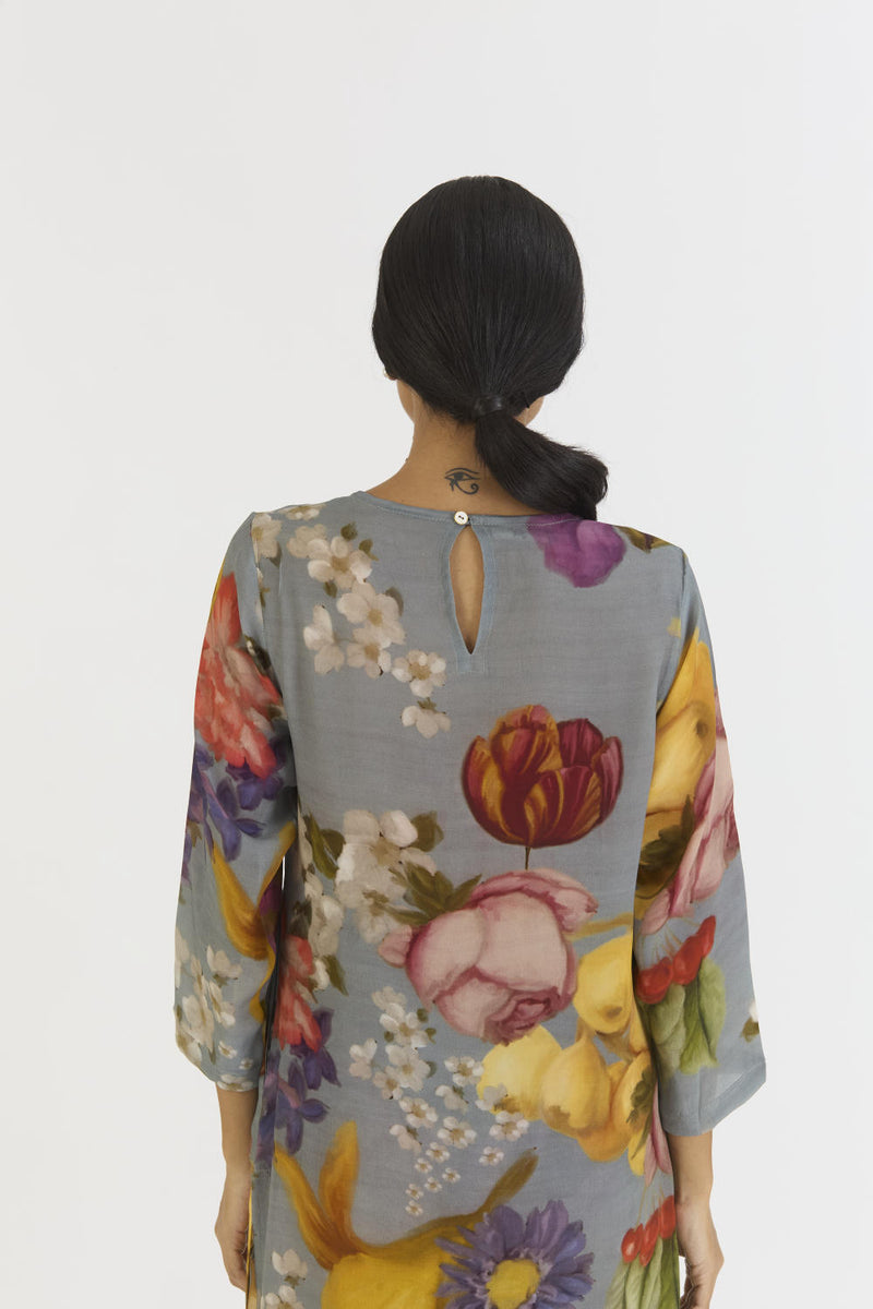 INDIGO ROSE LONG KURTA SET by Yam in blue color for women in Singapore