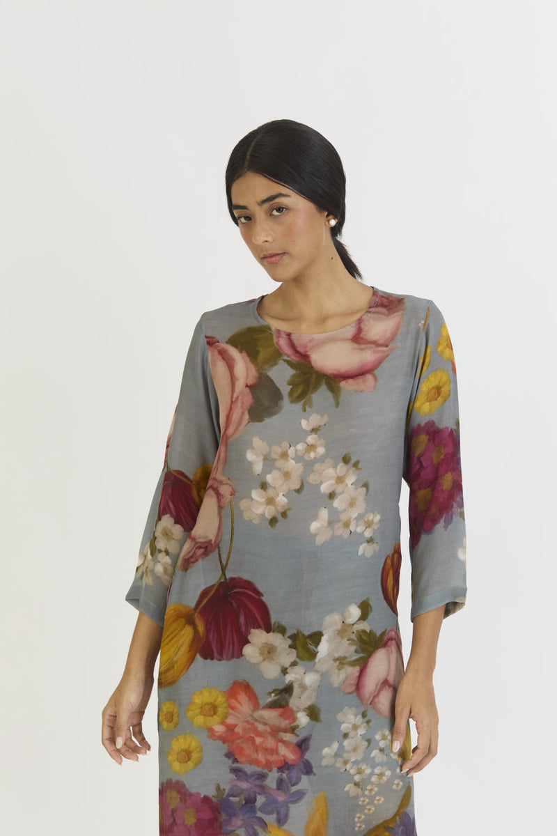 INDIGO ROSE LONG KURTA SET by Yam in blue color for women in Singapore