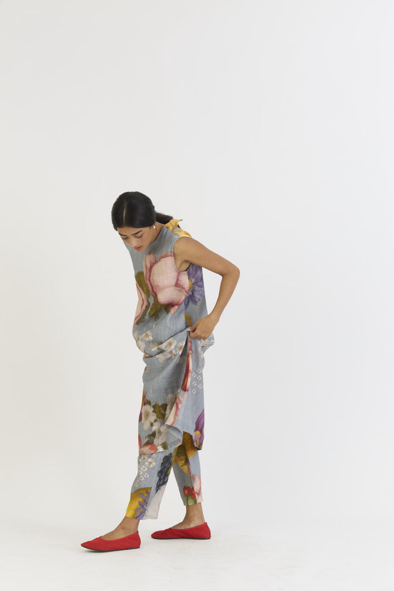 INDIGO ROSE LINEN KURTA SET linen by Yam in blue color for women in Singapore
