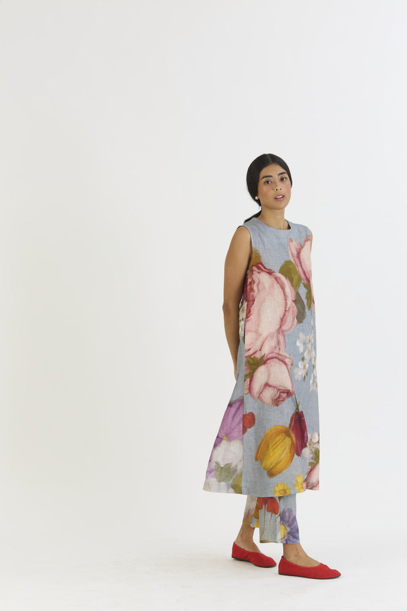 INDIGO ROSE LINEN KURTA SET linen by Yam in blue color for women in Singapore