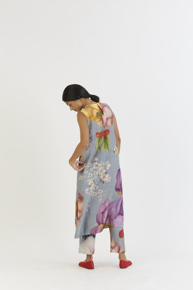 INDIGO ROSE LINEN KURTA SET linen by Yam in blue color for women in Singapore
