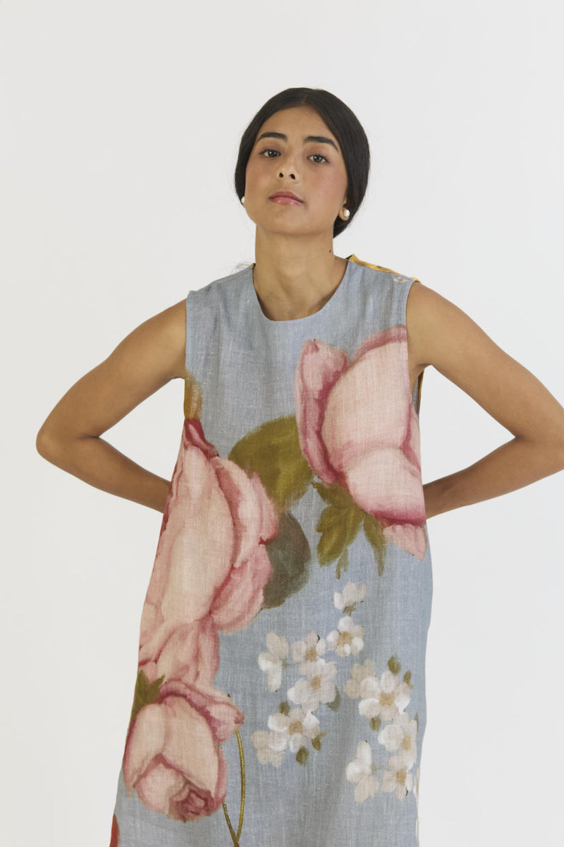 INDIGO ROSE LINEN KURTA SET linen by Yam in blue color for women in Singapore