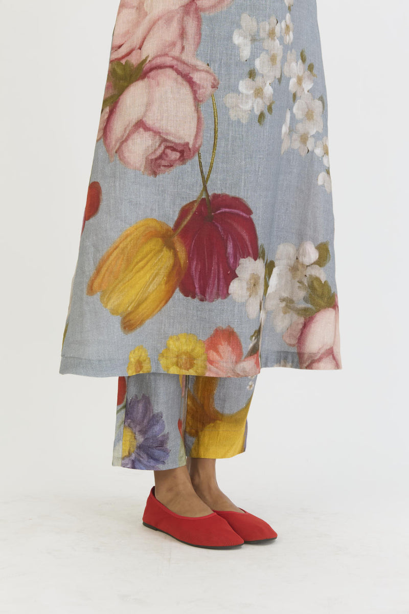 INDIGO ROSE LINEN KURTA SET linen by Yam in blue color for women in Singapore