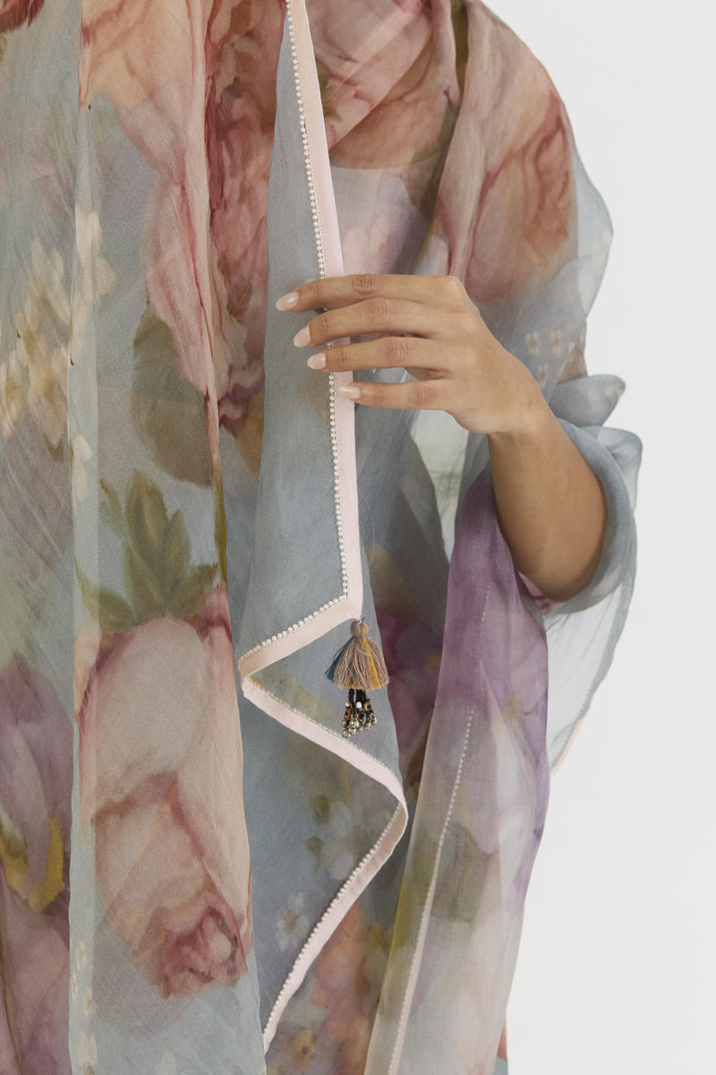 INDIGO ROSE HALF SILK HALF ORGANZA SAREE silk by Yam in blue color for women in Singapore