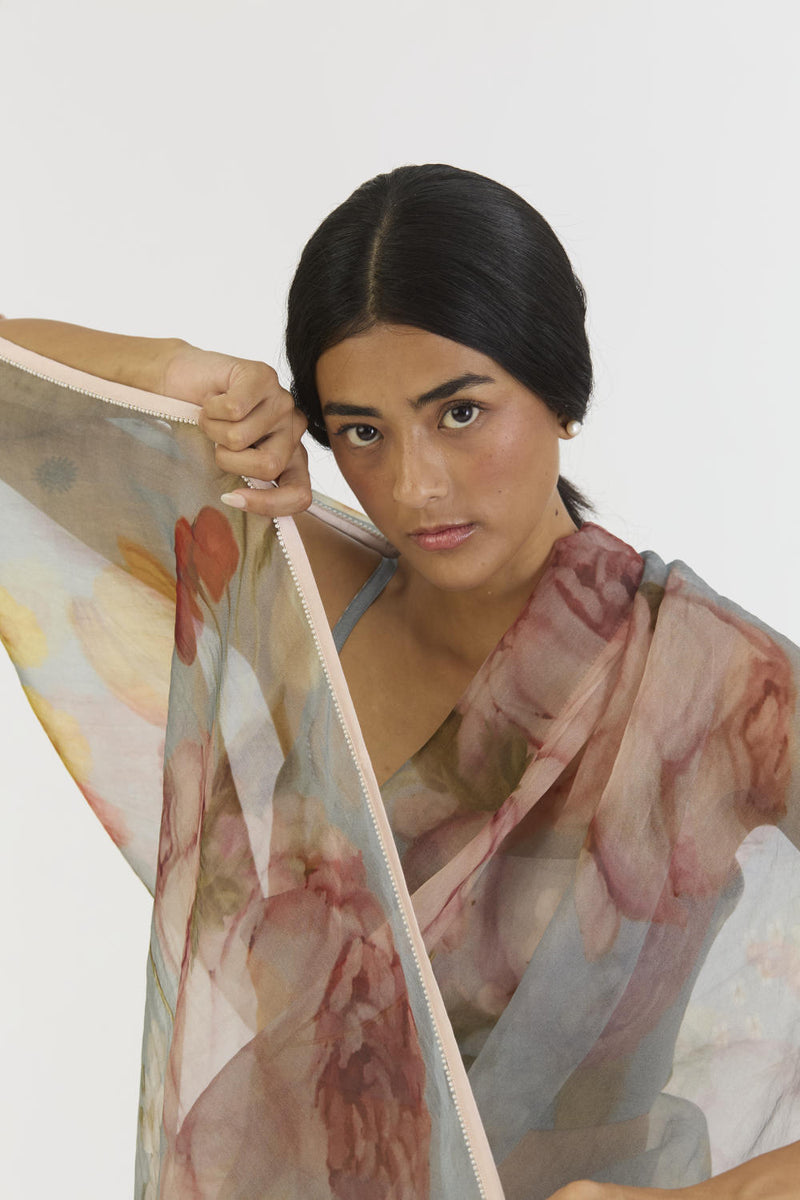 INDIGO ROSE HALF SILK HALF ORGANZA SAREE silk by Yam in blue color for women in Singapore