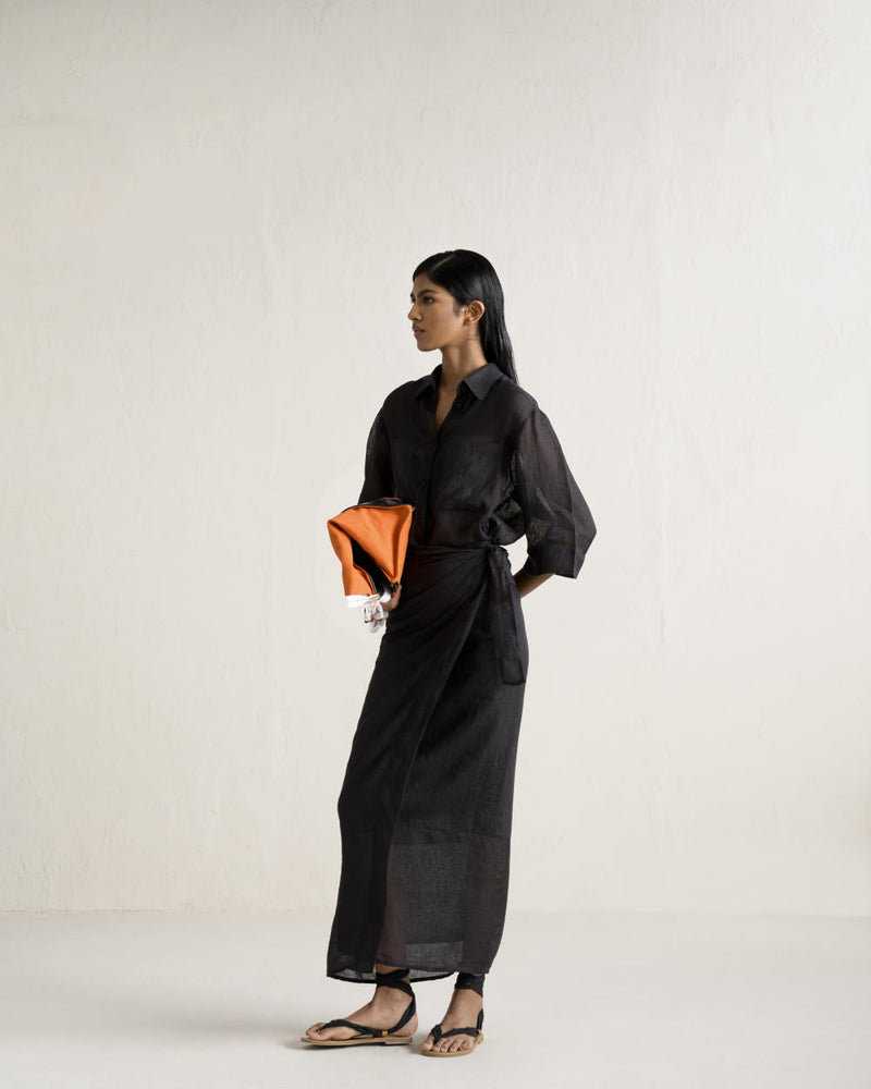 BINDU WRAP SET linen Buy BINDU WRAP SET from C&W | Co-Ord Sets for Women by Ituvana in black color for women in Singapore