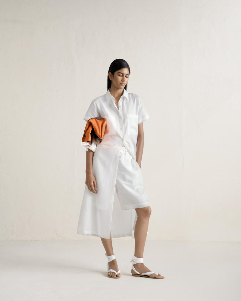 SHATSU LONG SHIRT SET linen Buy SHATSU LONG SHIRT SET from C&W | Co-Ord Sets for Women by Ituvana in white color for women in Singapore