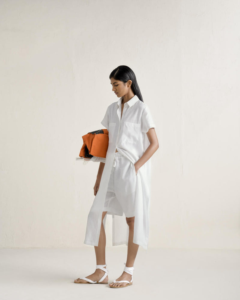 SHATSU LONG SHIRT SET linen Buy SHATSU LONG SHIRT SET from C&W | Co-Ord Sets for Women by Ituvana in white color for women in Singapore
