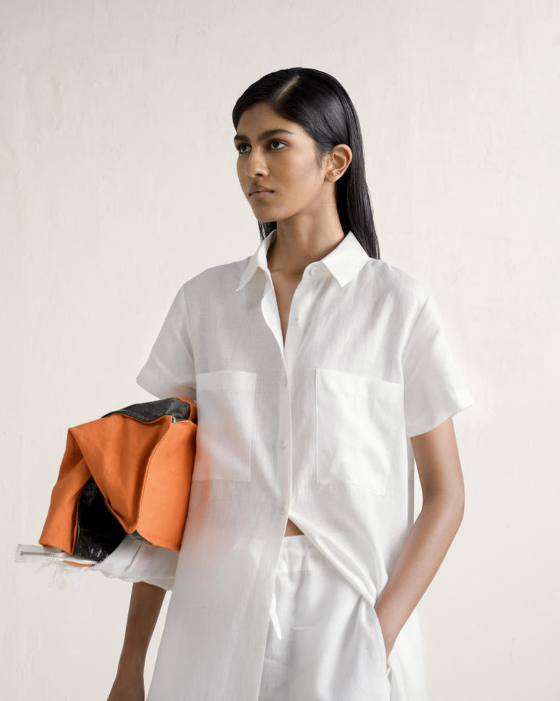 SHATSU LONG SHIRT SET linen Buy SHATSU LONG SHIRT SET from C&W | Co-Ord Sets for Women by Ituvana in white color for women in Singapore