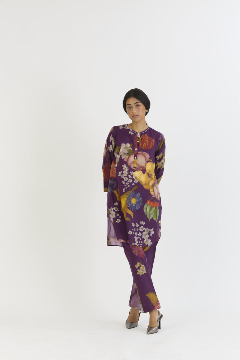 JAMUN SHORT KURTA SET cotton by Yam in purple color for women in Singapore