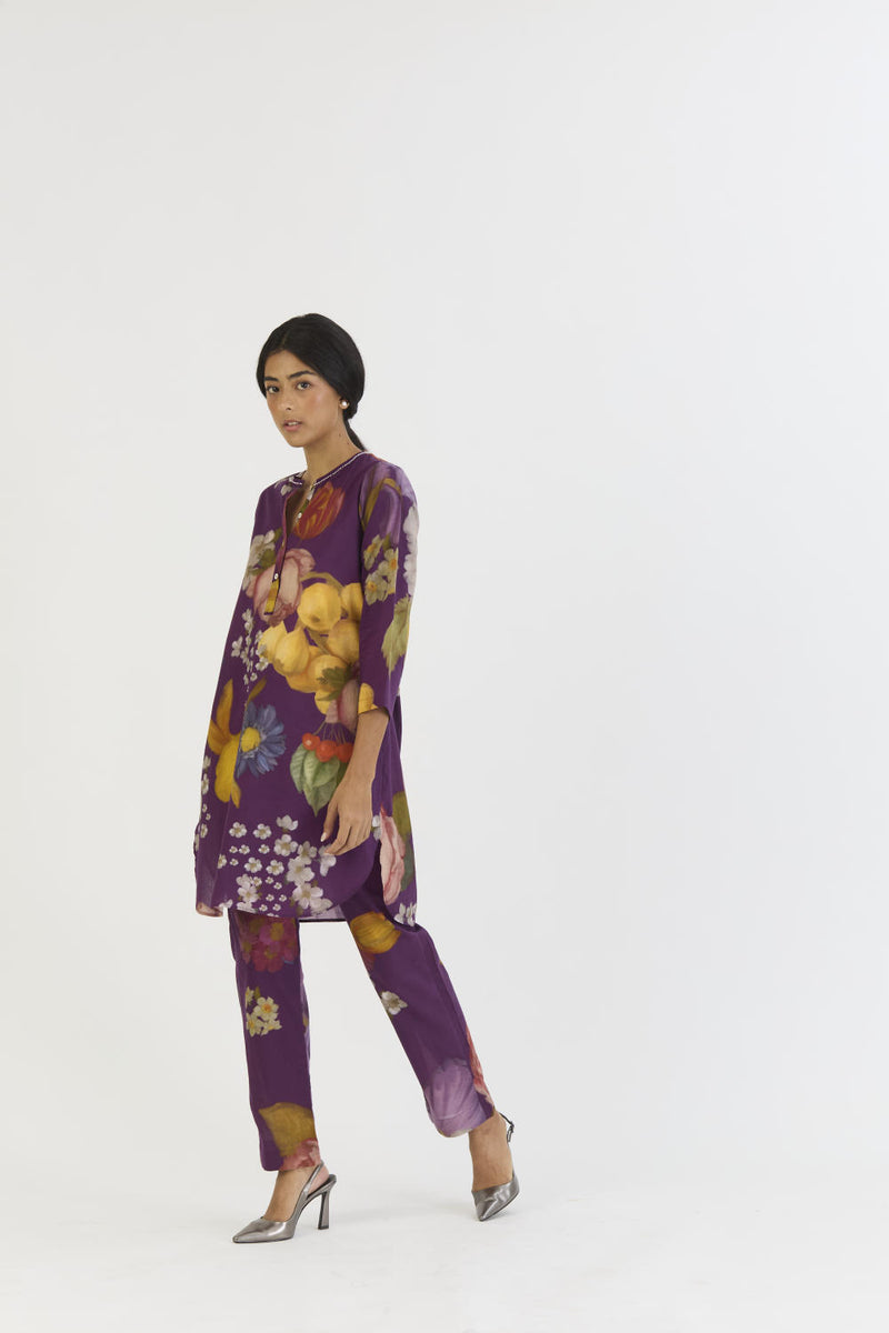 JAMUN SHORT KURTA SET cotton by Yam in purple color for women in Singapore