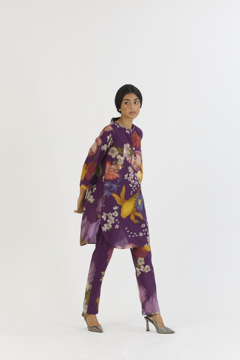 JAMUN SHORT KURTA SET cotton by Yam in purple color for women in Singapore