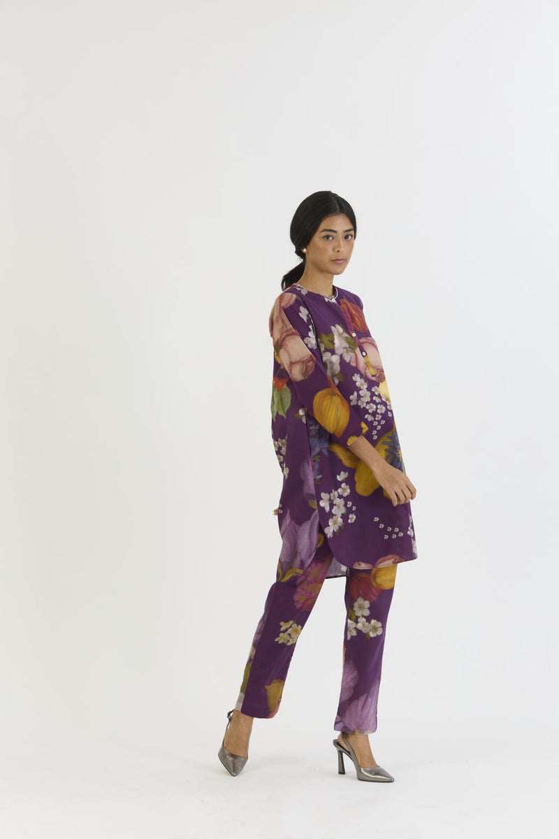 JAMUN SHORT KURTA SET cotton by Yam in purple color for women in Singapore