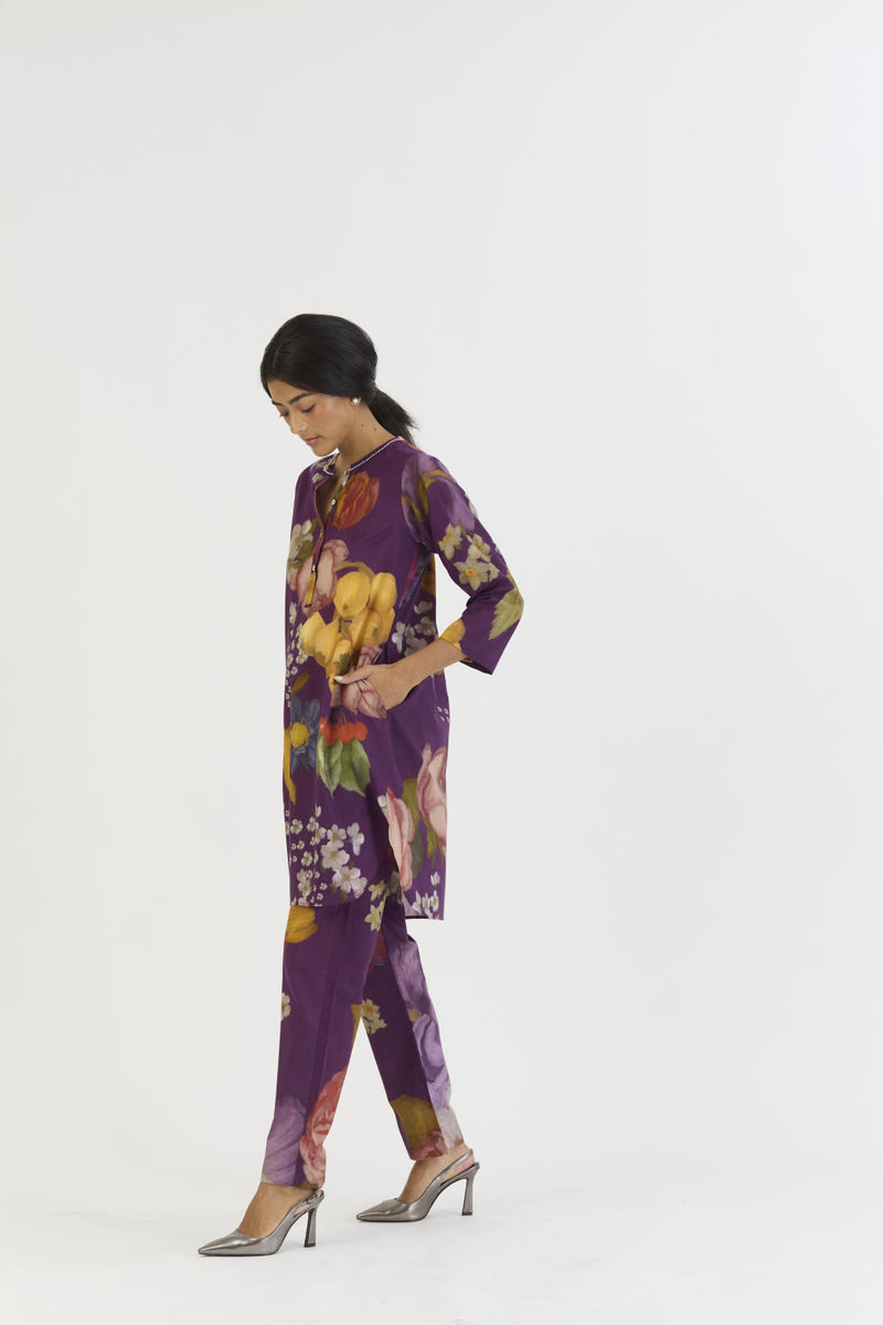 JAMUN SHORT KURTA SET cotton by Yam in purple color for women in Singapore