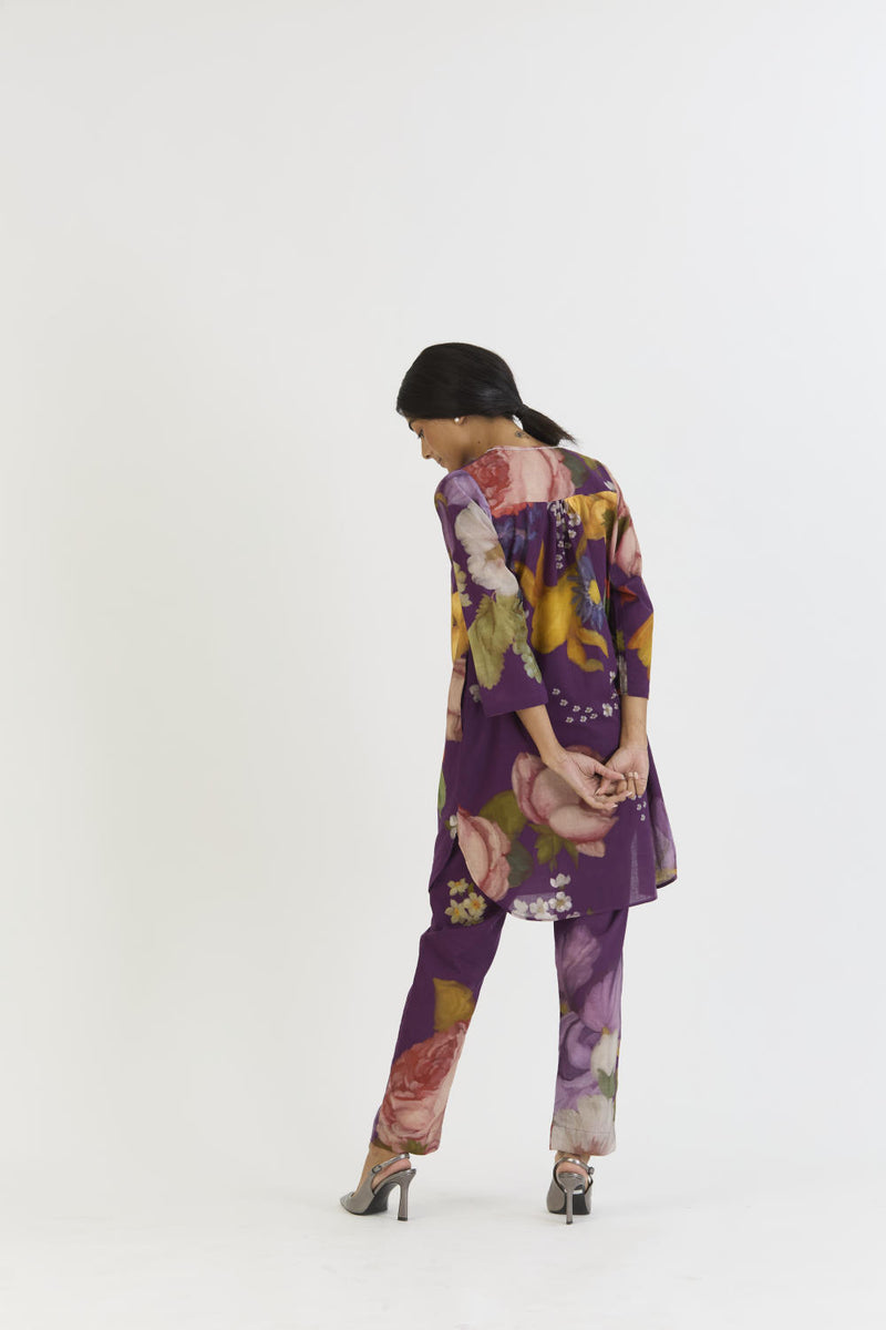 JAMUN SHORT KURTA SET cotton by Yam in purple color for women in Singapore