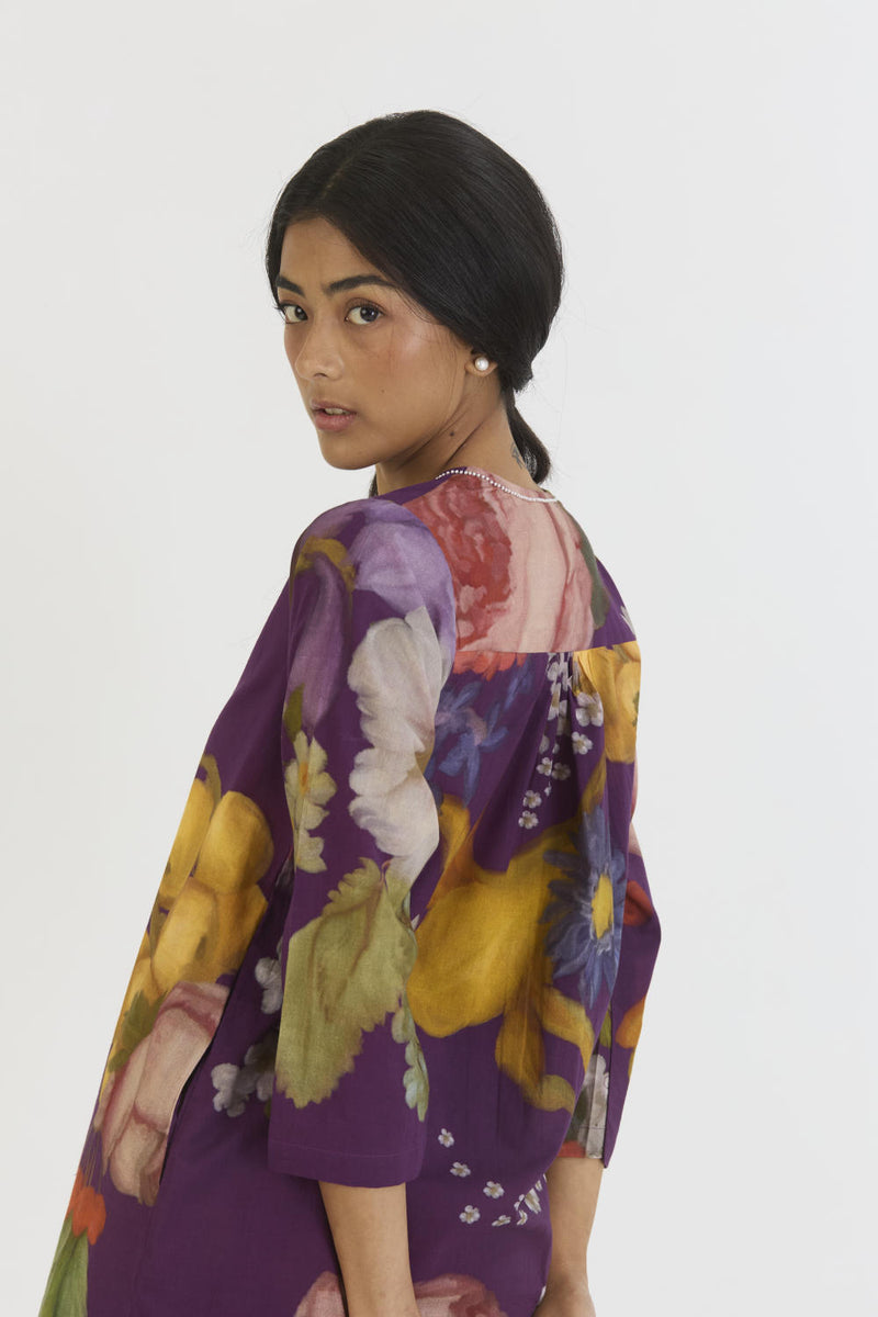 JAMUN SHORT KURTA SET cotton by Yam in purple color for women in Singapore
