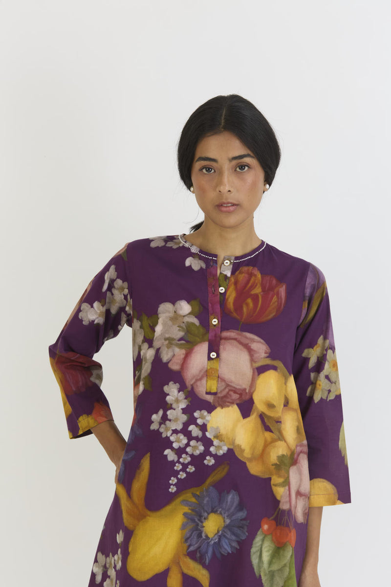 JAMUN SHORT KURTA SET cotton by Yam in purple color for women in Singapore
