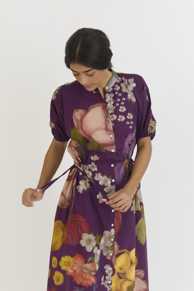 JAMUN SIDE TIE UP DRESS cotton by Yam in purple color for women in Singapore