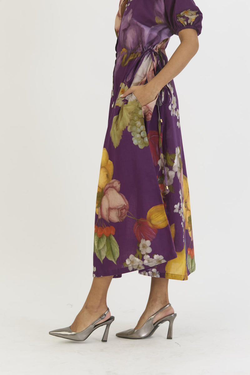 JAMUN SIDE TIE UP DRESS cotton by Yam in purple color for women in Singapore