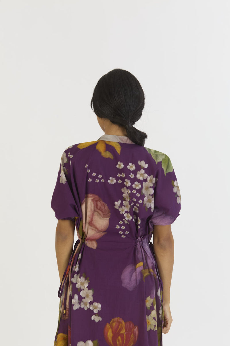 JAMUN SIDE TIE UP DRESS cotton by Yam in purple color for women in Singapore