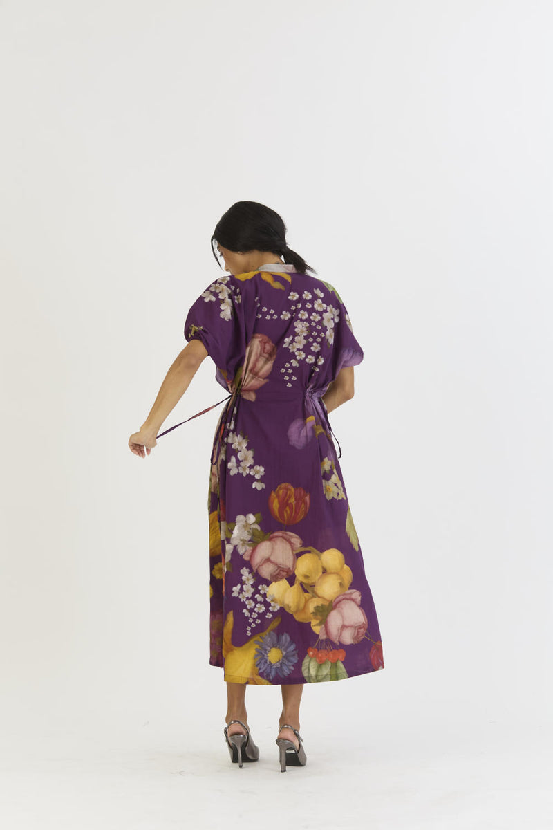 JAMUN SIDE TIE UP DRESS cotton by Yam in purple color for women in Singapore