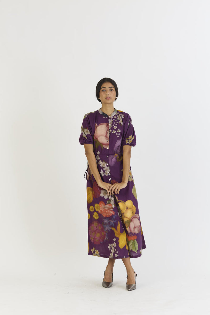 JAMUN SIDE TIE UP DRESS cotton by Yam in purple color for women in Singapore
