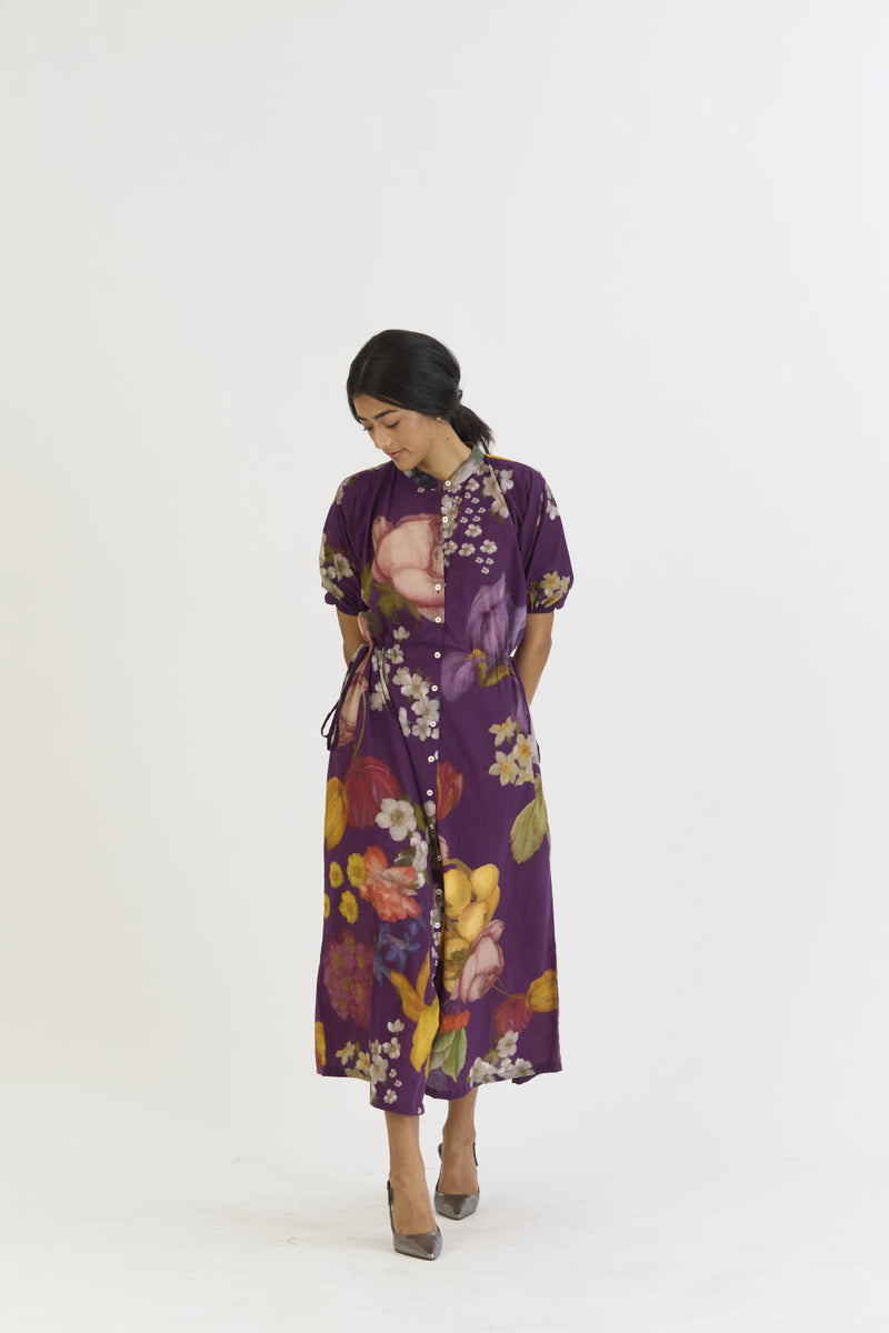 JAMUN SIDE TIE UP DRESS cotton by Yam in purple color for women in Singapore