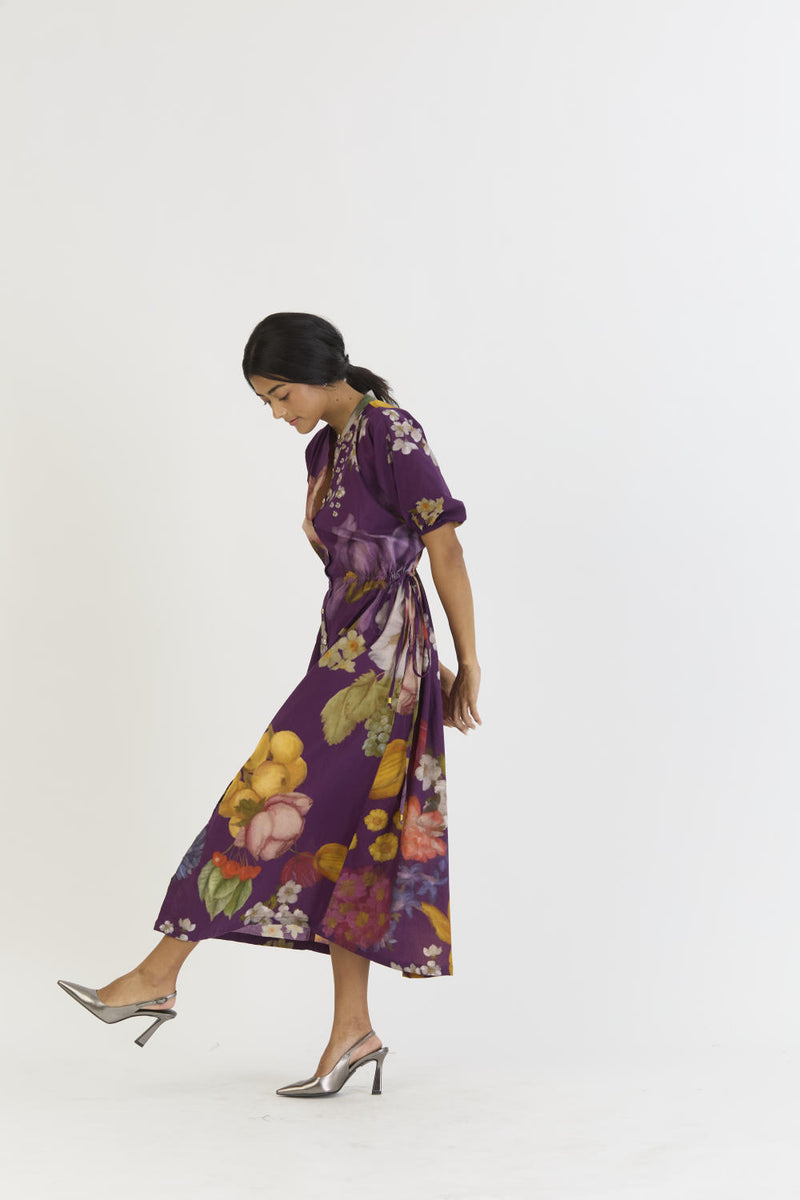 JAMUN SIDE TIE UP DRESS cotton by Yam in purple color for women in Singapore