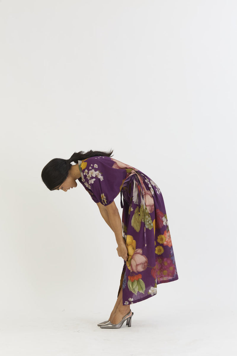 JAMUN SIDE TIE UP DRESS cotton by Yam in purple color for women in Singapore