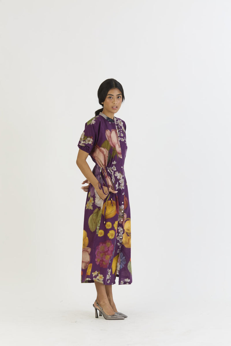 JAMUN SIDE TIE UP DRESS cotton by Yam in purple color for women in Singapore