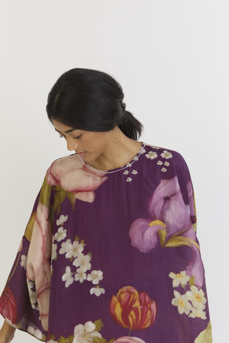 JAMUN KAFTAN SET silk by Yam in purple color for women in Singapore