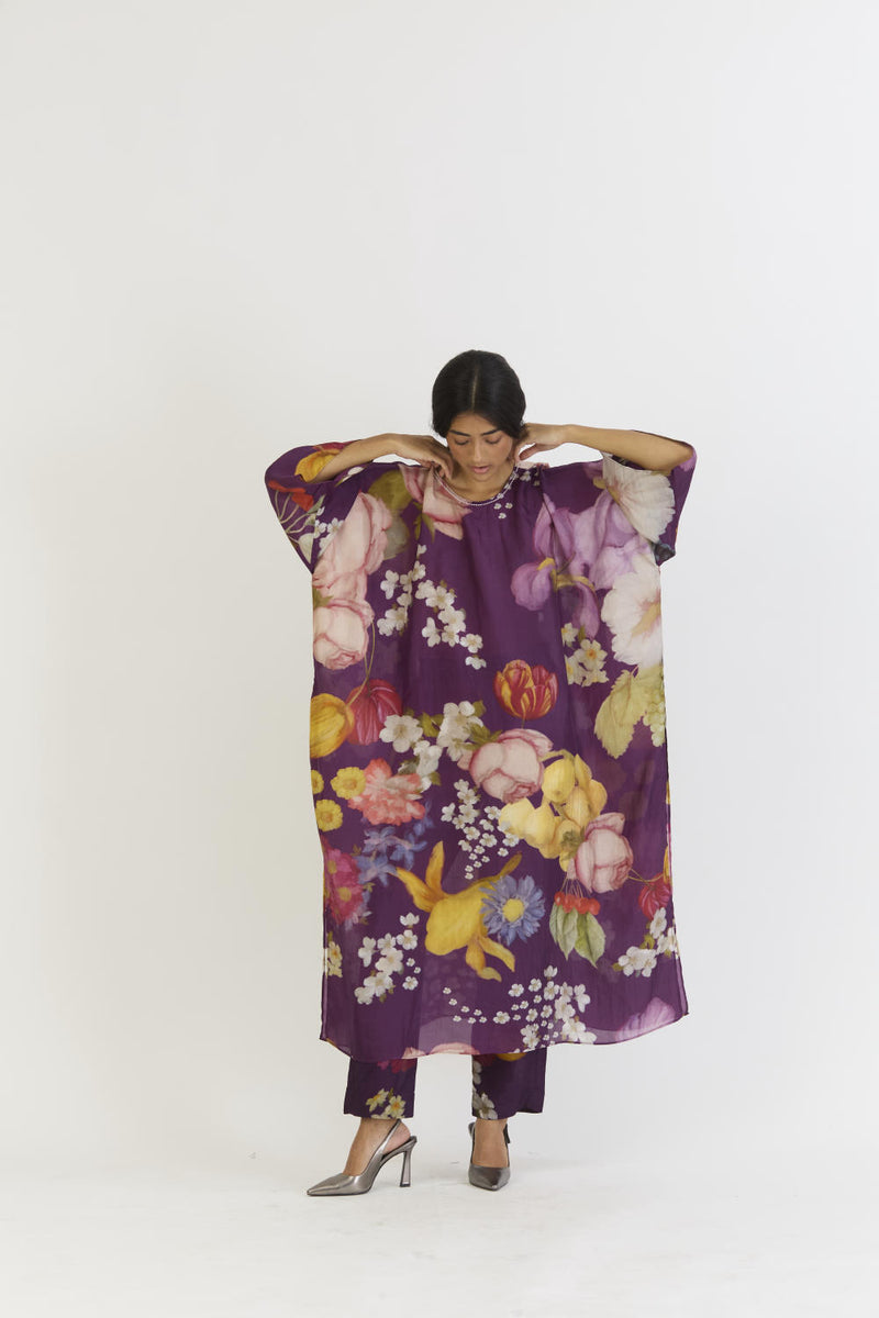 JAMUN KAFTAN SET silk by Yam in purple color for women in Singapore