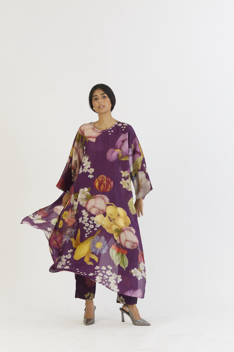 JAMUN KAFTAN SET silk by Yam in purple color for women in Singapore