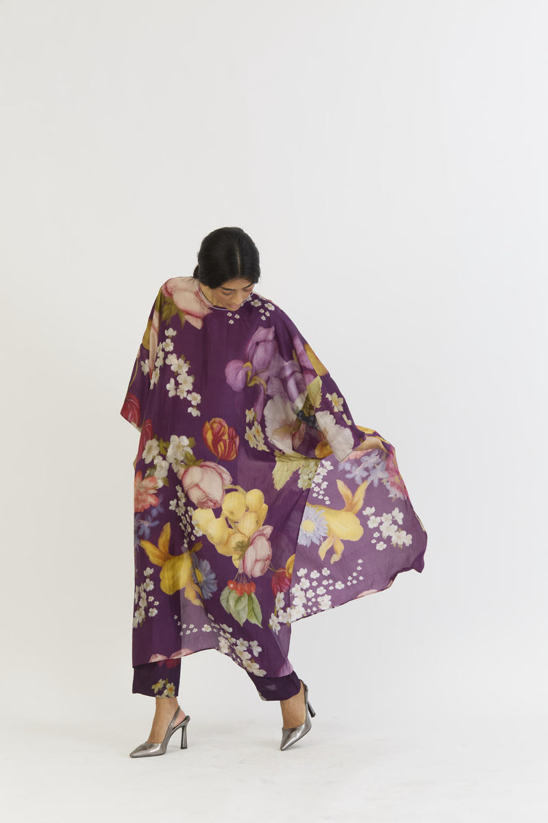 JAMUN KAFTAN SET silk by Yam in purple color for women in Singapore