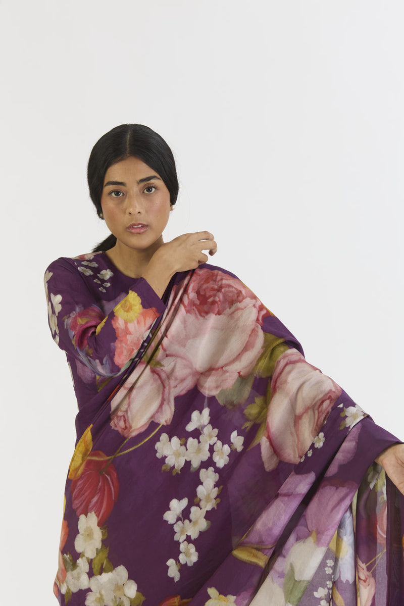 JAMUN SAREE silk by Yam in purple color for women in Singapore