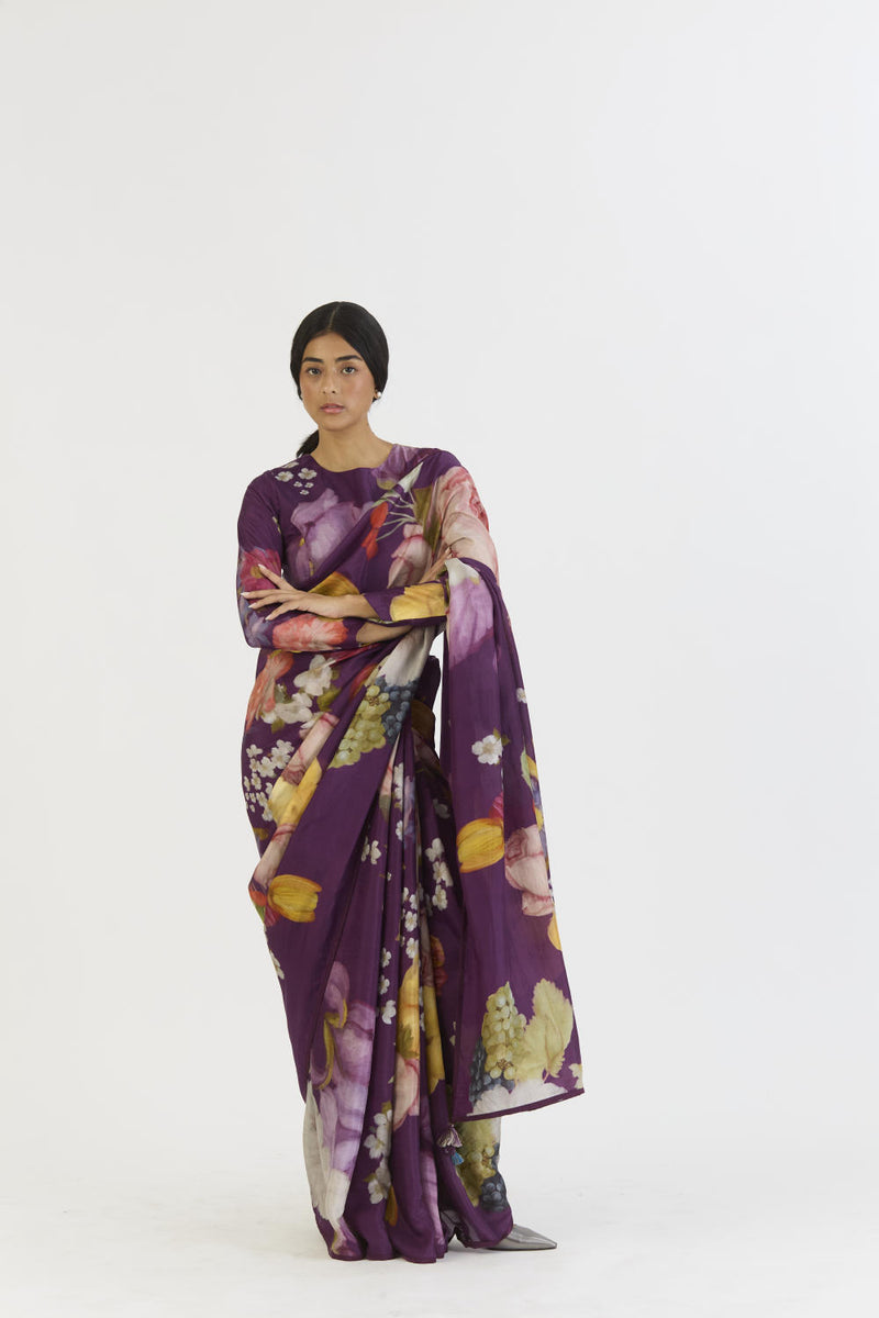 JAMUN SAREE silk by Yam in purple color for women in Singapore