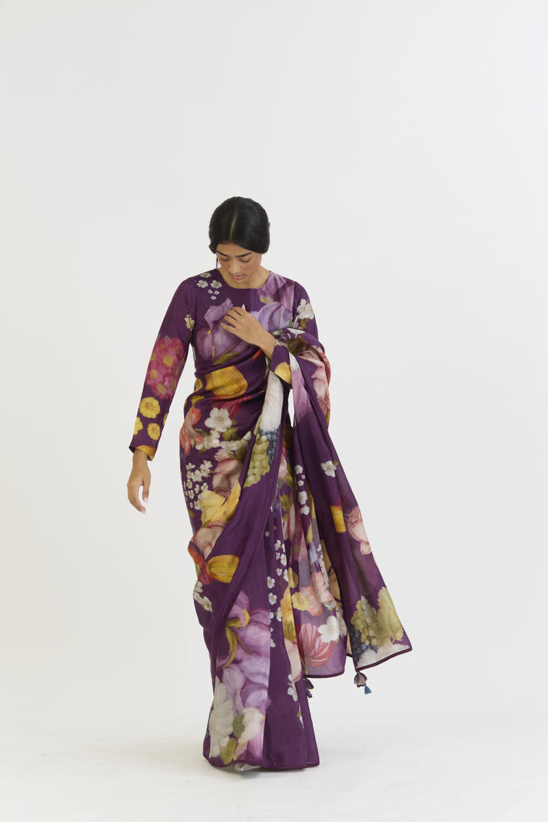 JAMUN SAREE silk by Yam in purple color for women in Singapore