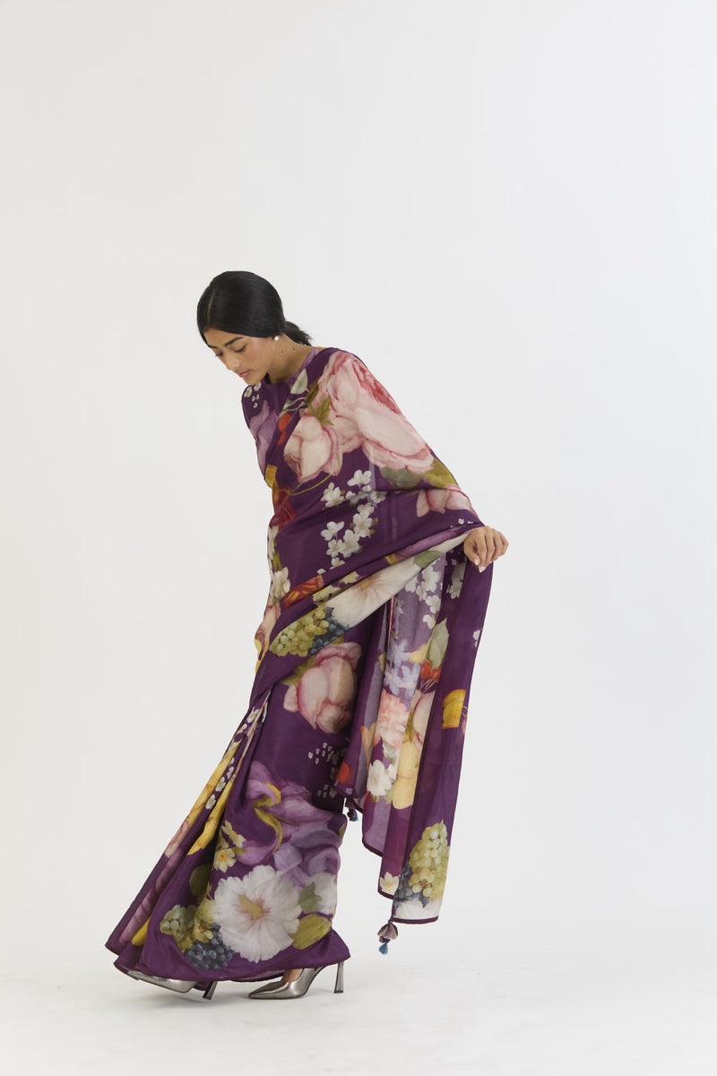 JAMUN SAREE silk by Yam in purple color for women in Singapore