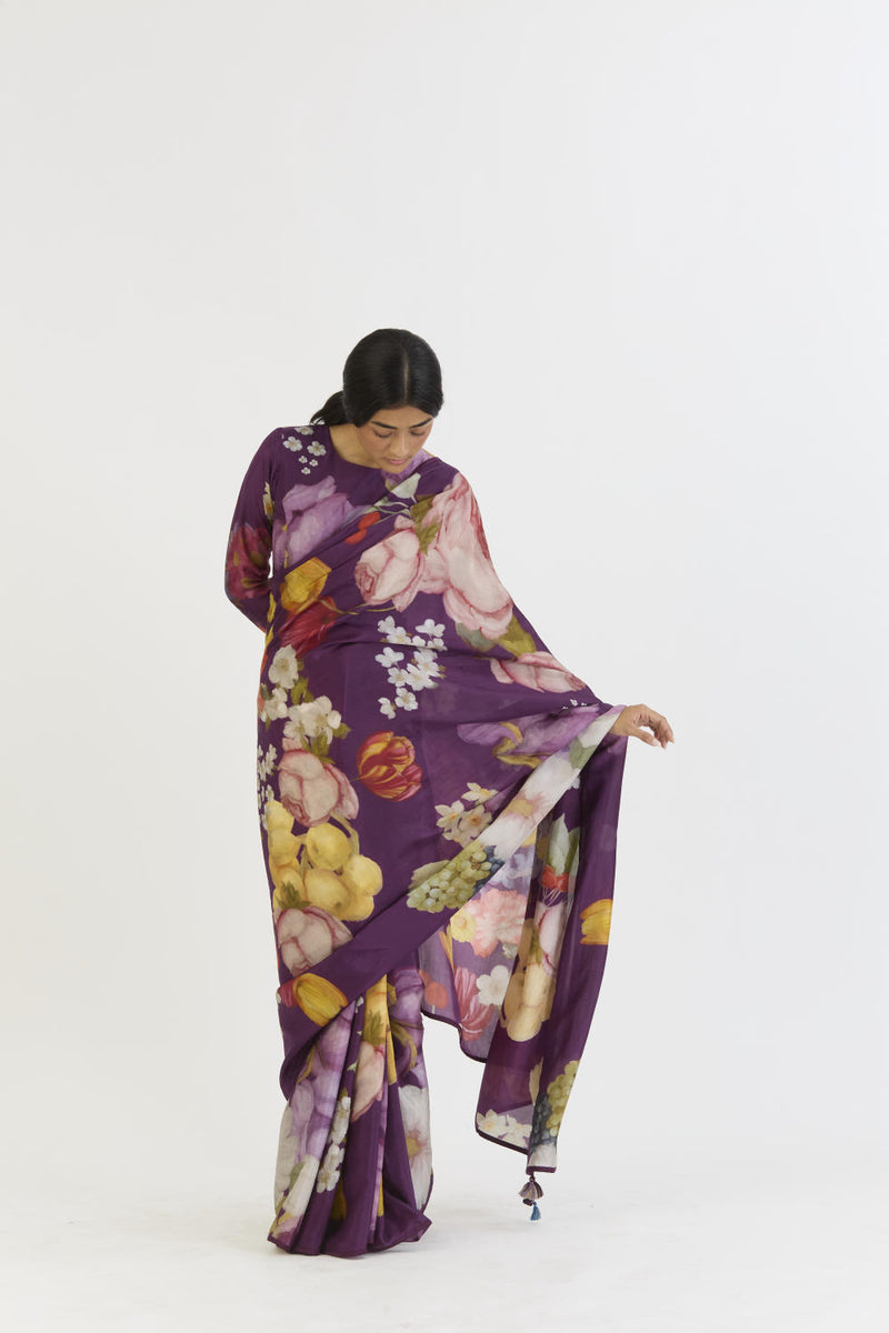 JAMUN SAREE silk by Yam in purple color for women in Singapore