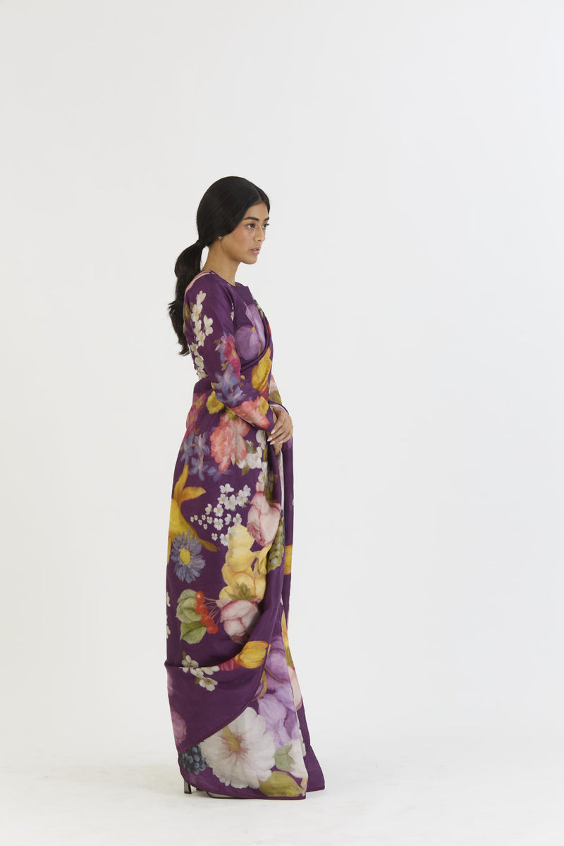 JAMUN SAREE silk by Yam in purple color for women in Singapore