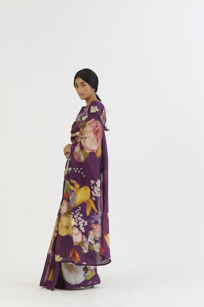 JAMUN SAREE silk by Yam in purple color for women in Singapore