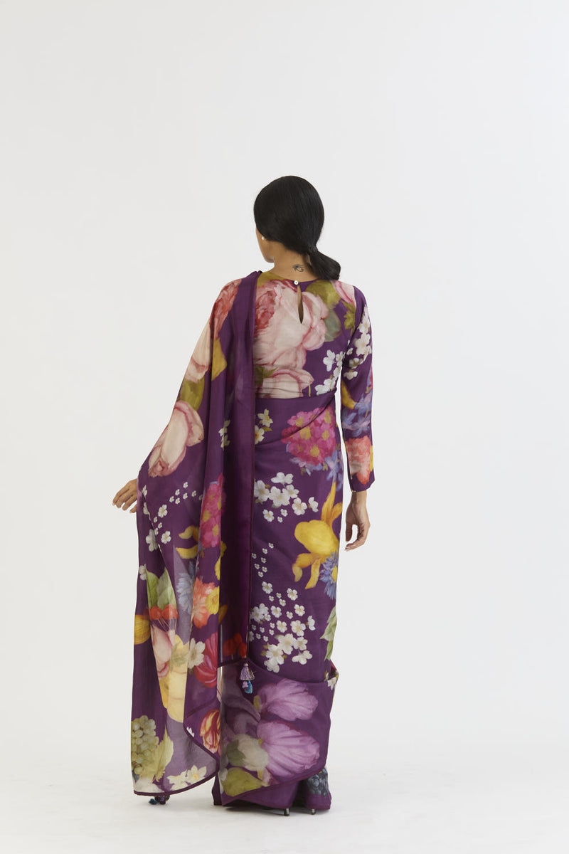 JAMUN SAREE silk by Yam in purple color for women in Singapore