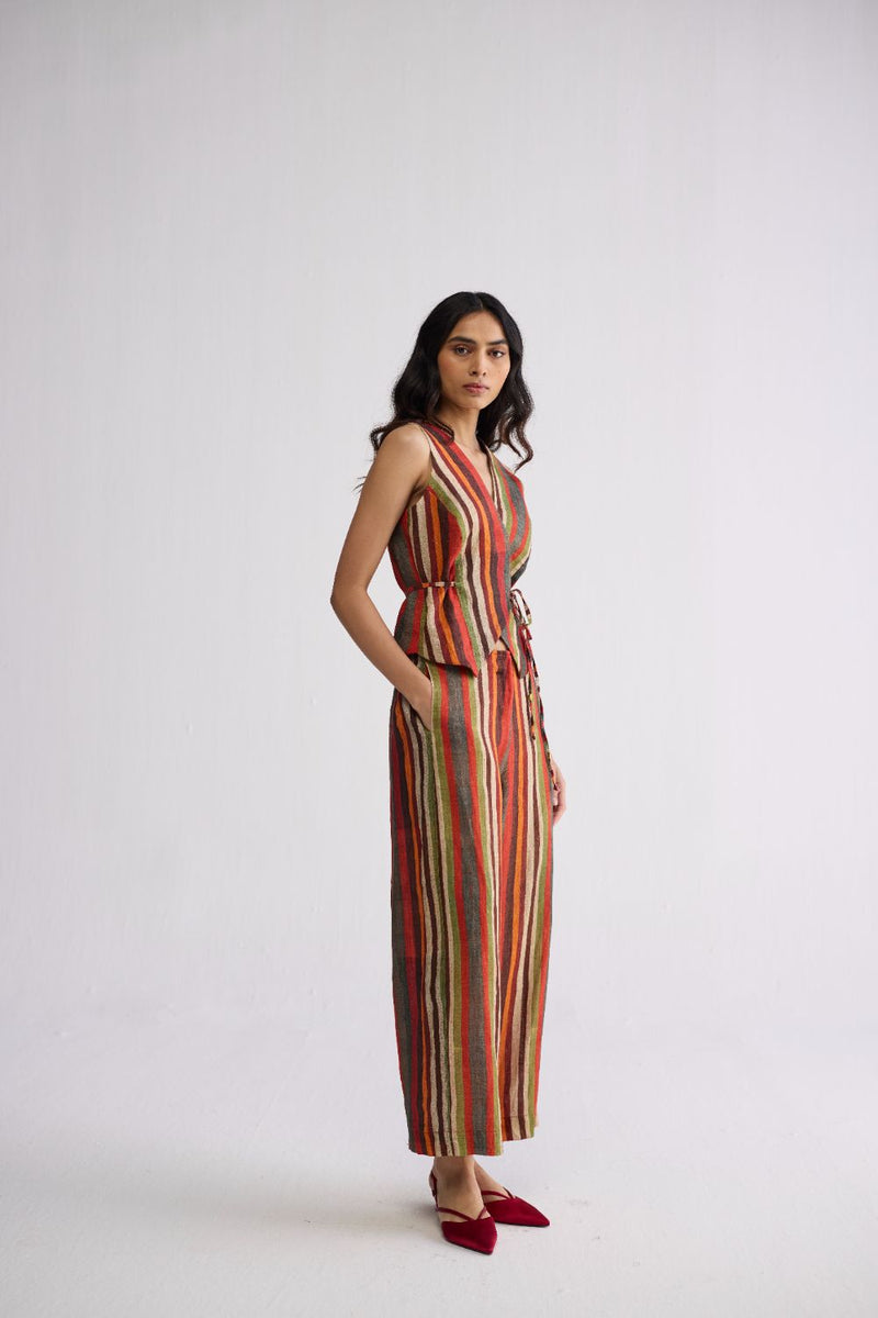 JILIAN TIE UP WAISTCOAT & PANTS SET linen co-ord set by YAM in multicolor for women in Singapore